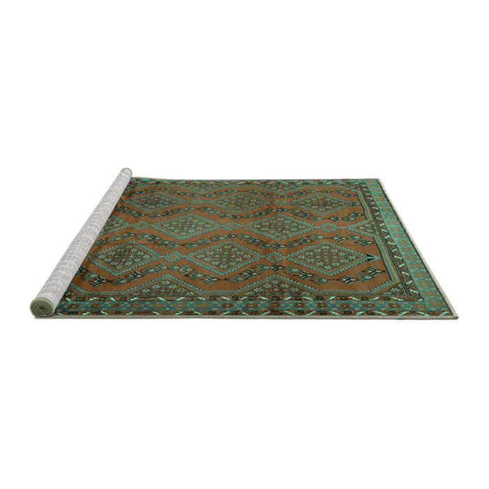 Sideview of Machine Washable Persian Turquoise Traditional Area Rugs, wshtr2571turq