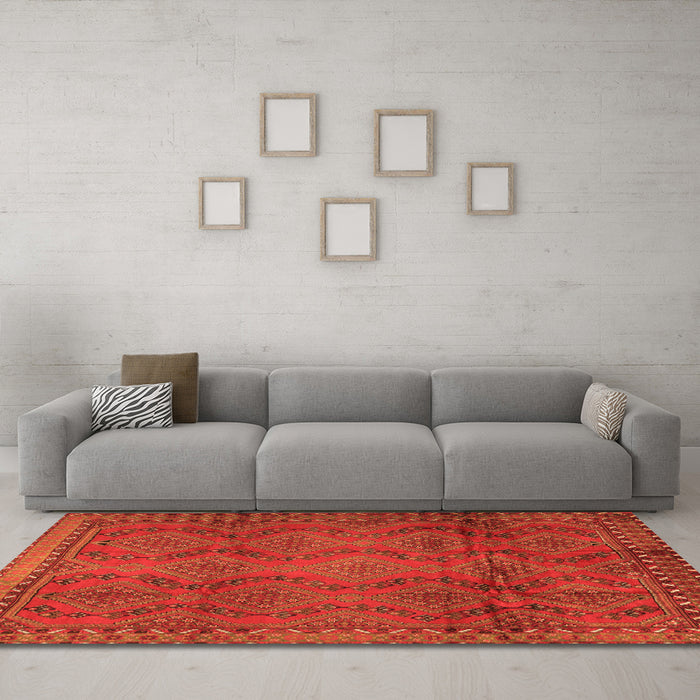 Machine Washable Persian Orange Traditional Area Rugs in a Living Room, wshtr2571org