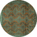 Round Machine Washable Persian Turquoise Traditional Area Rugs, wshtr2571turq