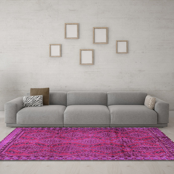 Machine Washable Persian Purple Traditional Area Rugs in a Living Room, wshtr2571pur