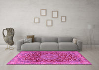 Machine Washable Medallion Pink Traditional Rug, wshtr2572pnk