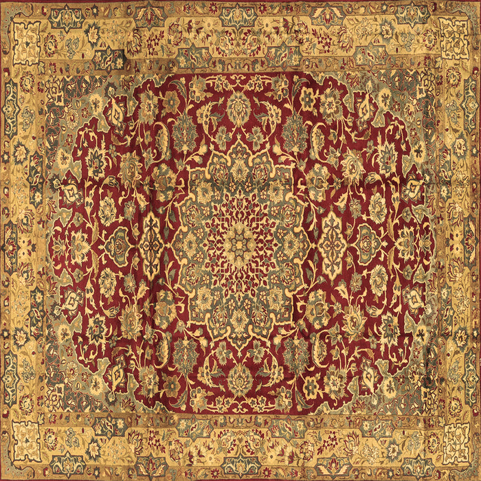 Square Machine Washable Medallion Brown Traditional Rug, wshtr2572brn