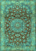 Machine Washable Medallion Turquoise Traditional Area Rugs, wshtr2572turq