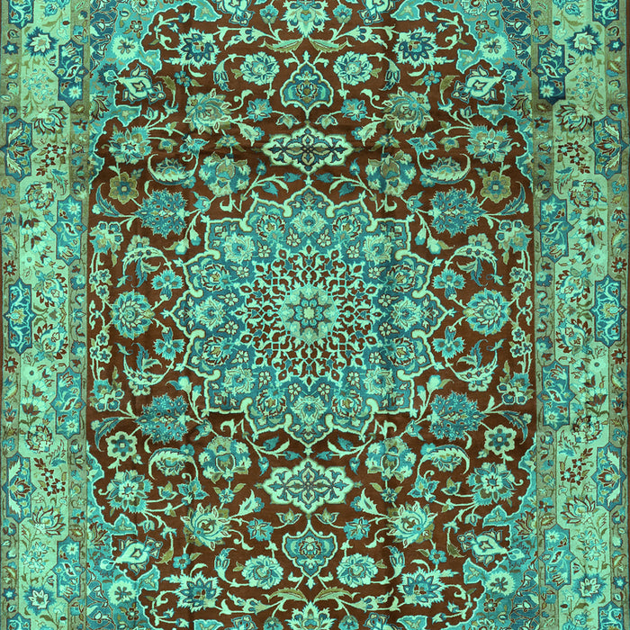 Machine Washable Medallion Turquoise Traditional Area Rugs, wshtr2572turq