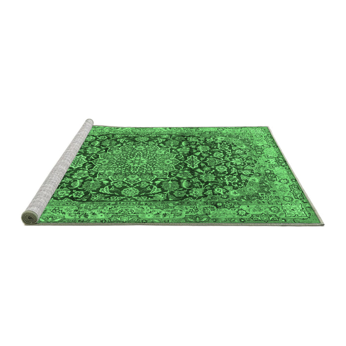 Sideview of Machine Washable Medallion Emerald Green Traditional Area Rugs, wshtr2572emgrn