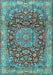 Machine Washable Medallion Light Blue Traditional Rug, wshtr2572lblu