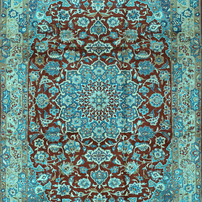Machine Washable Medallion Light Blue Traditional Rug, wshtr2572lblu