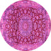 Round Machine Washable Medallion Pink Traditional Rug, wshtr2572pnk