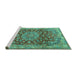 Sideview of Machine Washable Medallion Turquoise Traditional Area Rugs, wshtr2572turq