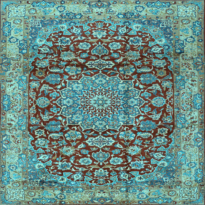 Square Medallion Light Blue Traditional Rug, tr2572lblu