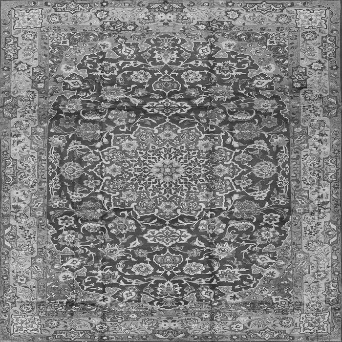 Round Machine Washable Medallion Gray Traditional Rug, wshtr2572gry