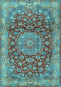 Medallion Light Blue Traditional Rug, tr2572lblu