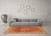 Machine Washable Medallion Orange Traditional Area Rugs in a Living Room, wshtr2572org