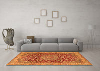 Machine Washable Medallion Orange Traditional Rug, wshtr2572org