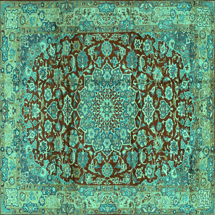 Square Medallion Turquoise Traditional Rug, tr2572turq