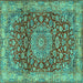 Square Medallion Turquoise Traditional Rug, tr2572turq