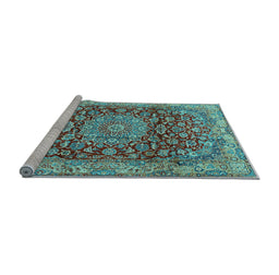 Sideview of Machine Washable Medallion Light Blue Traditional Rug, wshtr2572lblu