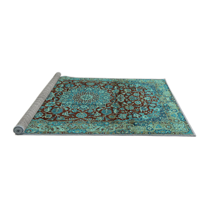Sideview of Machine Washable Medallion Light Blue Traditional Rug, wshtr2572lblu