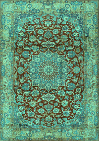 Medallion Turquoise Traditional Rug, tr2572turq