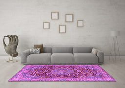 Machine Washable Medallion Purple Traditional Area Rugs in a Living Room, wshtr2572pur