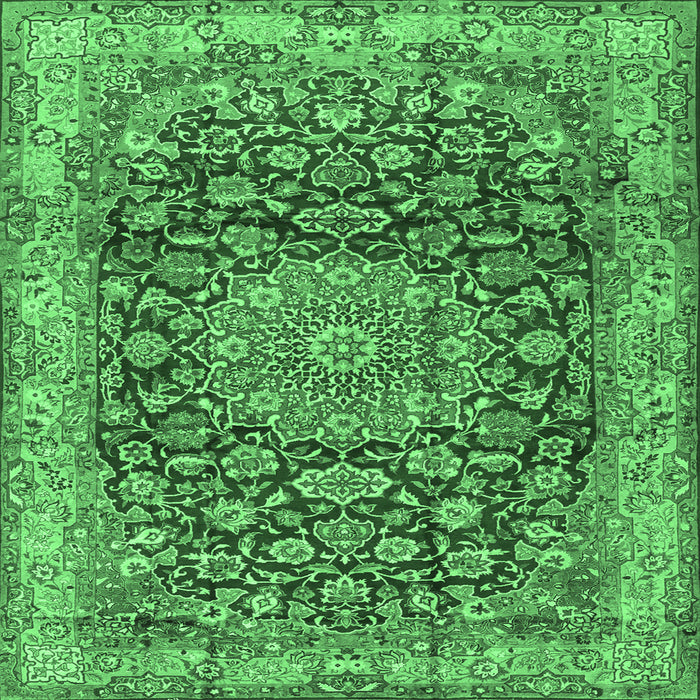 Square Machine Washable Medallion Emerald Green Traditional Area Rugs, wshtr2572emgrn