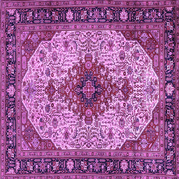 Square Machine Washable Medallion Purple Traditional Area Rugs, wshtr2573pur