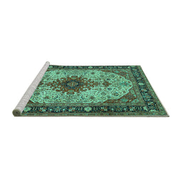Sideview of Machine Washable Medallion Turquoise Traditional Area Rugs, wshtr2573turq
