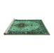 Sideview of Machine Washable Medallion Turquoise Traditional Area Rugs, wshtr2573turq