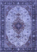 Machine Washable Medallion Blue Traditional Rug, wshtr2573blu