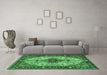 Machine Washable Medallion Emerald Green Traditional Area Rugs in a Living Room,, wshtr2573emgrn