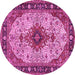 Round Machine Washable Medallion Pink Traditional Rug, wshtr2573pnk