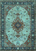 Machine Washable Medallion Light Blue Traditional Rug, wshtr2573lblu