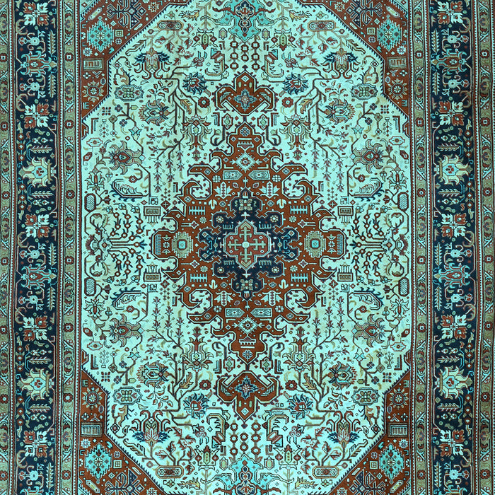 Machine Washable Medallion Light Blue Traditional Rug, wshtr2573lblu