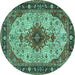 Round Medallion Turquoise Traditional Rug, tr2573turq