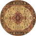 Round Medallion Brown Traditional Rug, tr2573brn