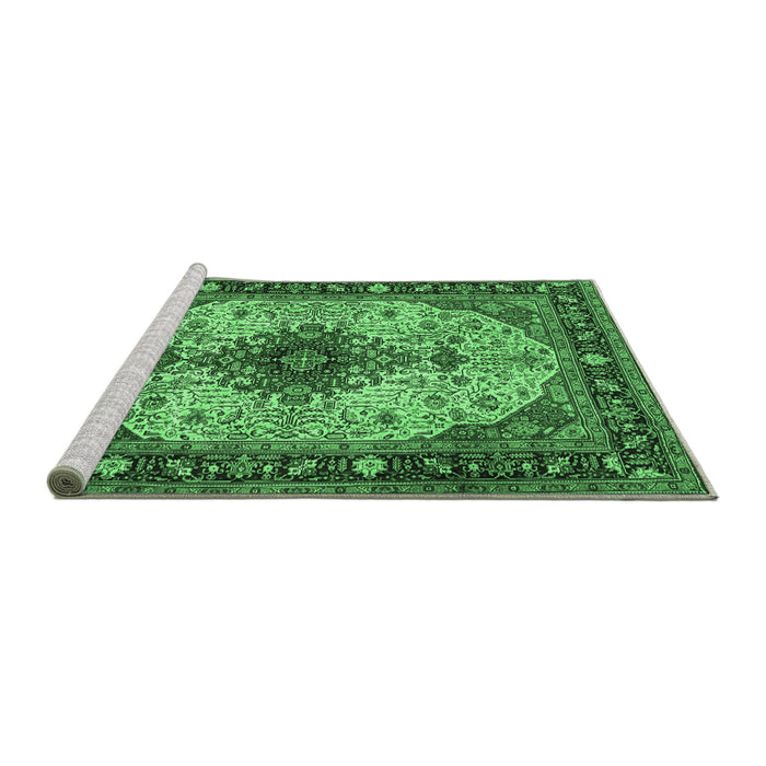 Sideview of Machine Washable Medallion Emerald Green Traditional Area Rugs, wshtr2573emgrn