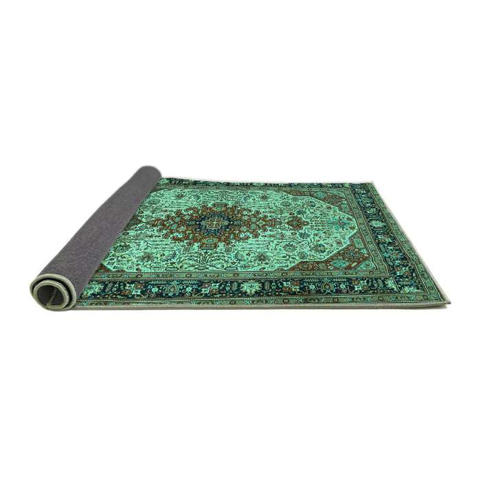 Sideview of Medallion Turquoise Traditional Rug, tr2573turq