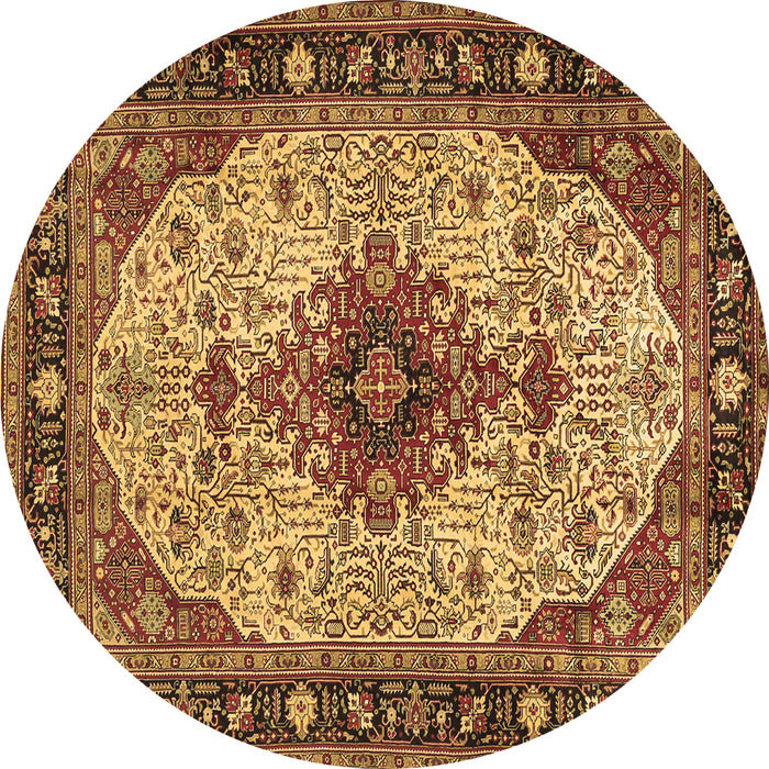 Round Machine Washable Medallion Brown Traditional Rug, wshtr2573brn
