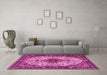 Machine Washable Medallion Pink Traditional Rug in a Living Room, wshtr2573pnk