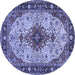 Round Machine Washable Medallion Blue Traditional Rug, wshtr2573blu