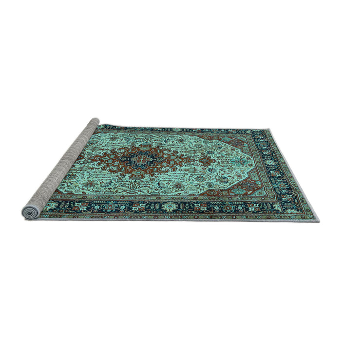 Sideview of Machine Washable Medallion Light Blue Traditional Rug, wshtr2573lblu