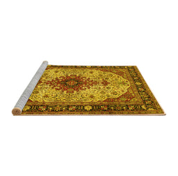 Sideview of Machine Washable Medallion Yellow Traditional Rug, wshtr2573yw