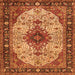 Round Machine Washable Medallion Orange Traditional Area Rugs, wshtr2573org