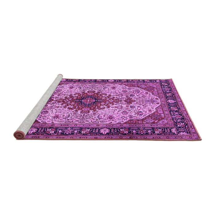 Sideview of Machine Washable Medallion Purple Traditional Area Rugs, wshtr2573pur
