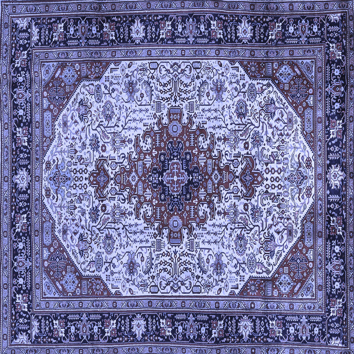 Square Machine Washable Medallion Blue Traditional Rug, wshtr2573blu