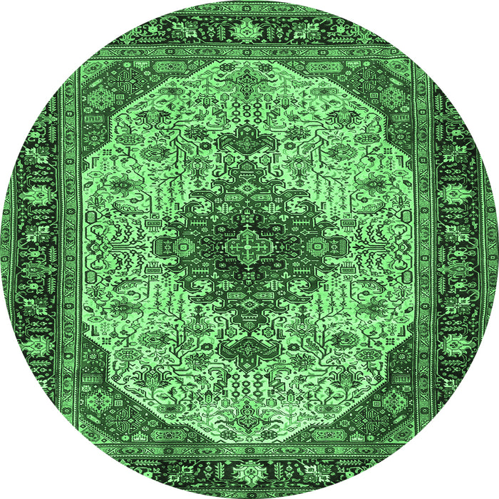 Round Medallion Emerald Green Traditional Rug, tr2573emgrn