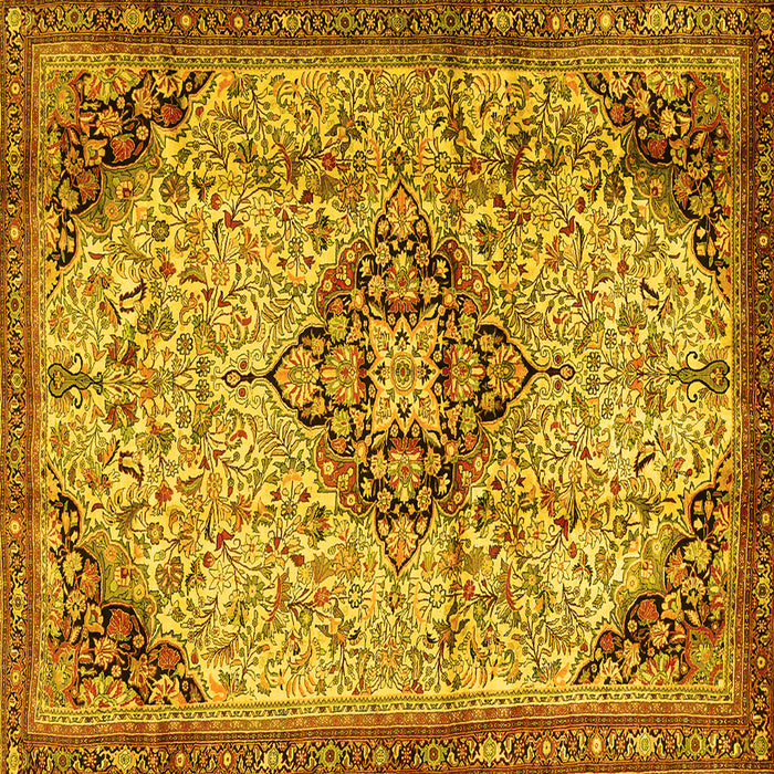 Square Machine Washable Medallion Yellow Traditional Rug, wshtr2574yw