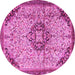 Round Machine Washable Medallion Pink Traditional Rug, wshtr2574pnk