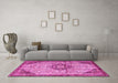 Machine Washable Medallion Pink Traditional Rug in a Living Room, wshtr2574pnk