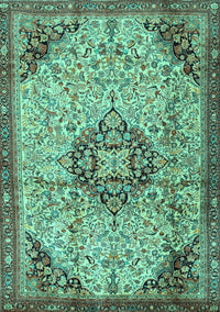 Medallion Turquoise Traditional Rug, tr2574turq